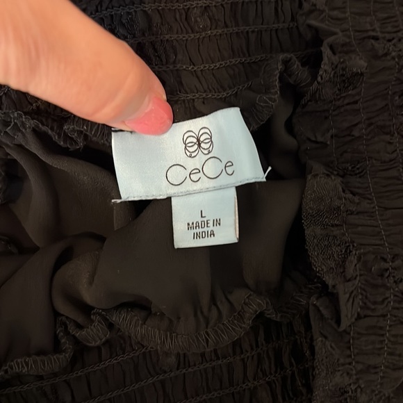 CeCe off shoulder jacquard blouse in black,elastic top ruching,tie sleeves,NWT,L - Picture 8 of 11